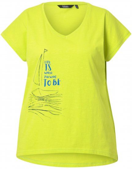 Ulla Popken Half-Sleeve A-line V-Neck Boat Pattern T-Shirt Lime - Camisetas estampadas para mujer - 
