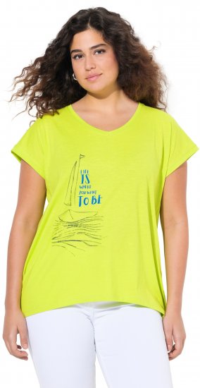 Ulla Popken Half-Sleeve A-line V-Neck Boat Pattern T-Shirt Lime - Camisetas estampadas para mujer - 