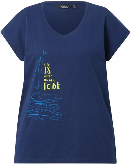 Ulla Popken Half-Sleeve A-line V-Neck Boat Pattern T-Shirt Ink Blue - Camisetas estampadas para mujer - 