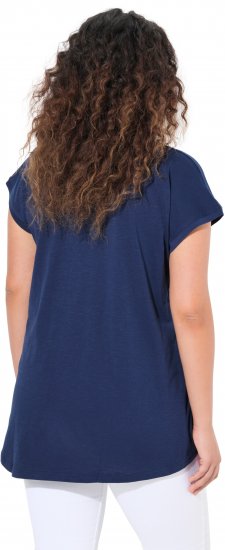 Ulla Popken Half-Sleeve A-line V-Neck Boat Pattern T-Shirt Ink Blue - Camisetas estampadas para mujer - 