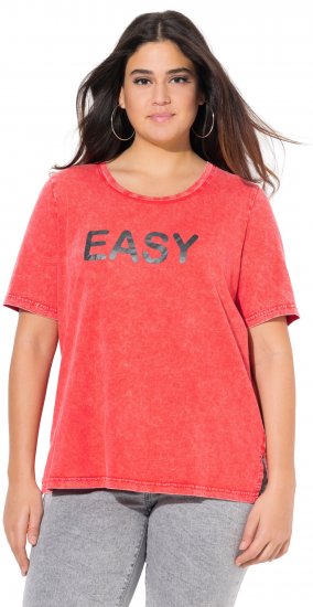 Ulla Popken Easy Short Sleeve Acid Wash Graphic Tee Light Red - Camisetas estampadas para mujer - 