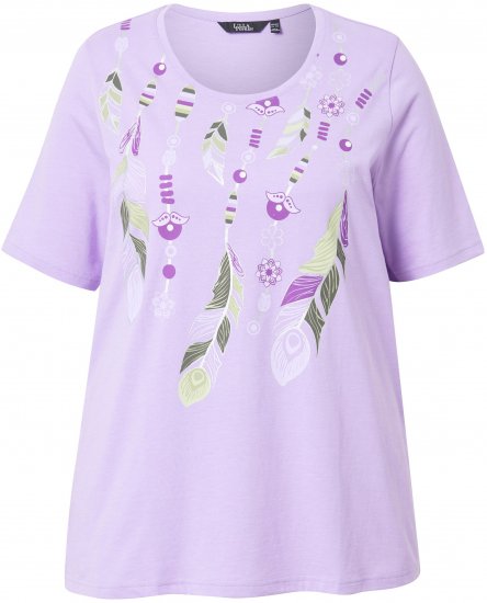 Ulla Popken Metallic Feather Short Sleeve Graphic Tee Lavender - Camisetas estampadas para mujer - 