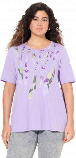 Ulla Popken Metallic Feather Short Sleeve Graphic Tee Lavender - Camisetas estampadas para mujer - 