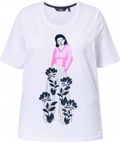 Ulla Popken Flocked Short Sleeve Graphic Tee Snow White - Camisetas estampadas para mujer - 