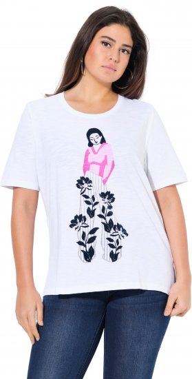 Ulla Popken Flocked Short Sleeve Graphic Tee Snow White - Camisetas estampadas para mujer - 