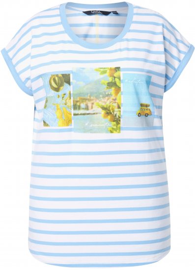 Ulla Popken Striped Short Sleeve Citrus Graphic Tee Light Blue - Camisetas estampadas para mujer - 