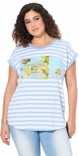 Ulla Popken Striped Short Sleeve Citrus Graphic Tee Light Blue - Camisetas estampadas para mujer - 