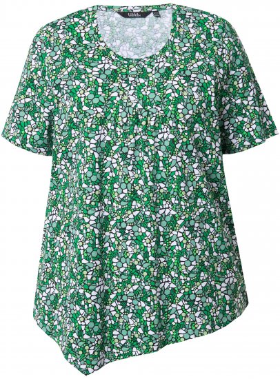 Ulla Popken Floral Pointed Hem Short Sleeve Tee Green - Camisetas estampadas para mujer - 