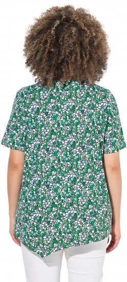 Ulla Popken Floral Pointed Hem Short Sleeve Tee Green - Camisetas estampadas para mujer - 
