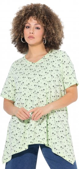 Ulla Popken Palm Tree Print Pointed Hem Tee Lett Lime - Camisetas estampadas para mujer - 