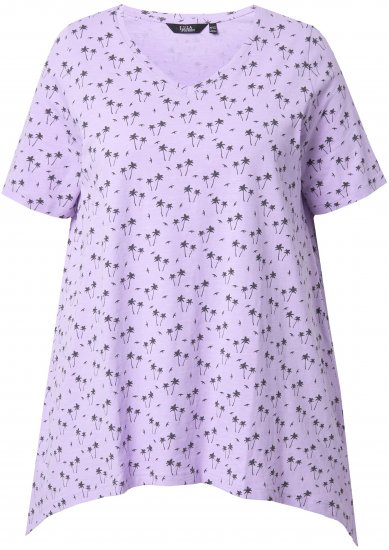 Ulla Popken Palm Tree Print Pointed Hem Tee Lavender - Camisetas estampadas para mujer - 