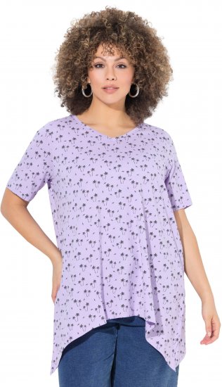 Ulla Popken Palm Tree Print Pointed Hem Tee Lavender - Camisetas estampadas para mujer - 