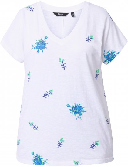 Ulla Popken Cross Stitch Short Sleeve Tee Snow White - Camisetas estampadas para mujer - 