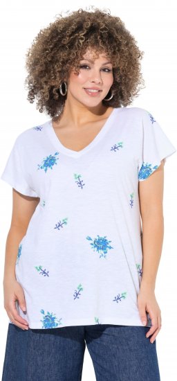 Ulla Popken Cross Stitch Short Sleeve Tee Snow White - Camisetas estampadas para mujer - 