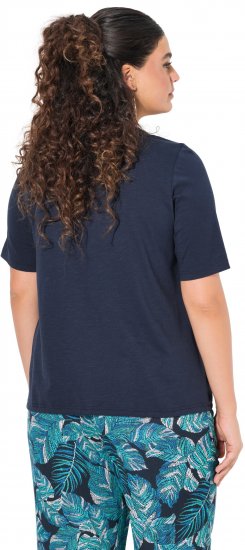 Ulla Popken Ride The Wave Short Sleeve V-Neck Graphic Tee Navy Blue - Camisetas estampadas para mujer - 