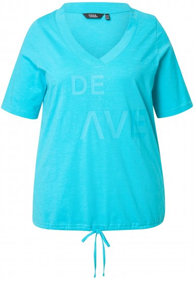 Ulla Popken Ride The Wave Short Sleeve V-Neck Graphic Tee Deep Aqua - Camisetas estampadas para mujer - 