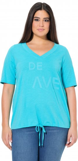 Ulla Popken Ride The Wave Short Sleeve V-Neck Graphic Tee Deep Aqua - Camisetas estampadas para mujer - 