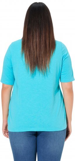 Ulla Popken Ride The Wave Short Sleeve V-Neck Graphic Tee Deep Aqua - Camisetas estampadas para mujer - 