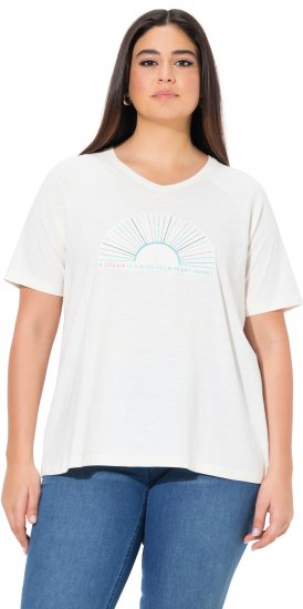 Ulla Popken Embroidered Sunrise Lettering Tee Off-White - Camisetas estampadas para mujer - 