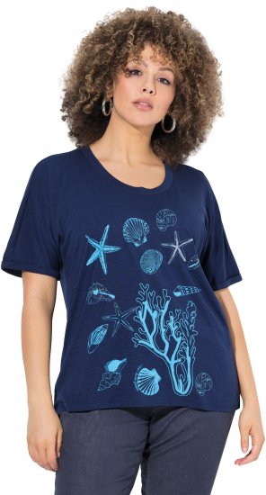 Ulla Popken Marine Print Short Sleeve Tee Ink Blue - Camisetas estampadas para mujer - 