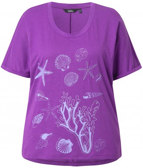 Ulla Popken Marine Print Short Sleeve Tee Purple - Camisetas estampadas para mujer - 
