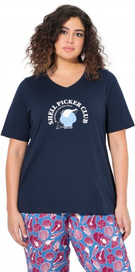Ulla Popken Shell Picker Club Short Sleeve Graphic Tee Navy - Camisetas estampadas para mujer - 