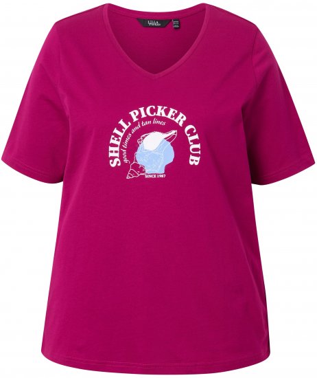 Ulla Popken Shell Picker Club Short Sleeve Graphic Tee Magnolia Red - Camisetas estampadas para mujer - 