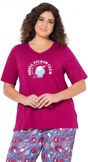 Ulla Popken Shell Picker Club Short Sleeve Graphic Tee Magnolia Red - Camisetas estampadas para mujer - 