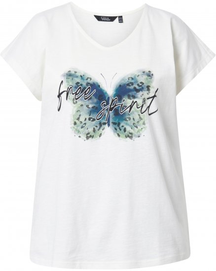 Ulla Popken Free Spirit Butterfly Cap Sleeve Graphic Tee Off-White - Camisetas estampadas para mujer - 