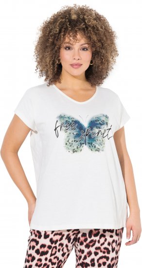 Ulla Popken Free Spirit Butterfly Cap Sleeve Graphic Tee Off-White - Camisetas estampadas para mujer - 