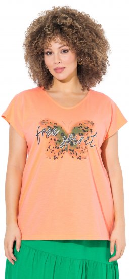Ulla Popken Free Spirit Butterfly Cap Sleeve Graphic Tee Coral - Camisetas estampadas para mujer - 