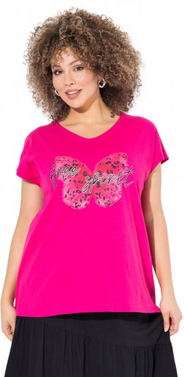 Ulla Popken Free Spirit Butterfly Cap Sleeve Graphic Tee Magenta Pink - Camisetas estampadas para mujer - 