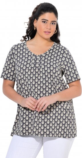 Ulla Popken Cactus Print Short Sleeve V-Neck Tee Graphite Grey - Camisetas estampadas para mujer - 