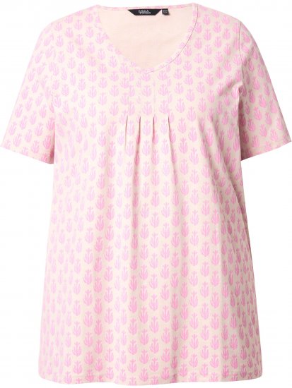 Ulla Popken Cactus Print Short Sleeve V-Neck Tee Pink - Camisetas estampadas para mujer - 