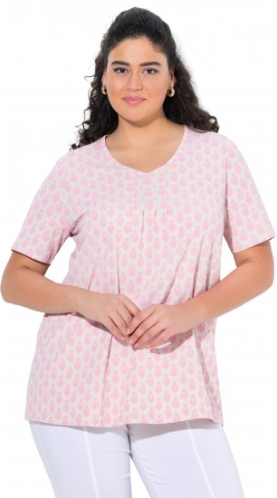 Ulla Popken Cactus Print Short Sleeve V-Neck Tee Pink - Camisetas estampadas para mujer - 