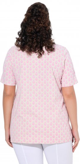 Ulla Popken Cactus Print Short Sleeve V-Neck Tee Pink - Camisetas estampadas para mujer - 