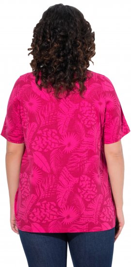 Ulla Popken Feather Print Short Sleeve V-Neck Tee Berry - Camisetas estampadas para mujer - 