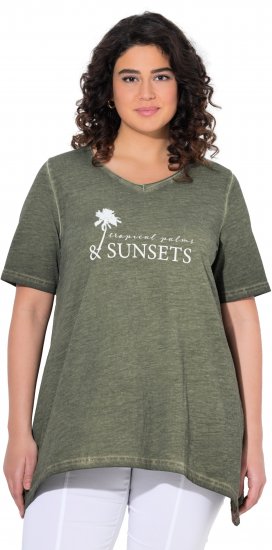 Ulla Popken Sunset Lettering Short Sleeve Graphic Tee Olive - Camisetas estampadas para mujer - 