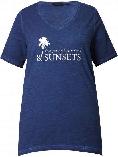 Ulla Popken Sunset Lettering Short Sleeve Graphic Tee Ink Blue - Camisetas estampadas para mujer - 