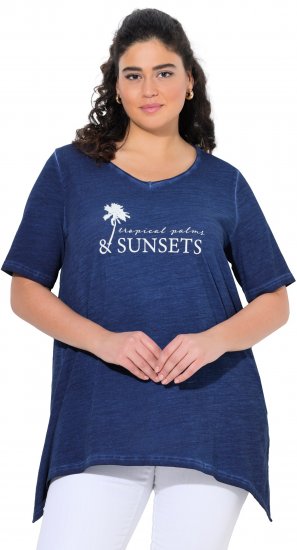 Ulla Popken Sunset Lettering Short Sleeve Graphic Tee Ink Blue - Camisetas estampadas para mujer - 