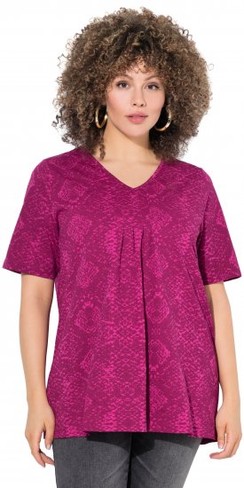 Ulla Popken Snake Print V-Neck Tee Magnolia Red - Camisetas estampadas para mujer - 