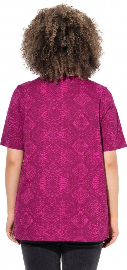 Ulla Popken Snake Print V-Neck Tee Magnolia Red - Camisetas estampadas para mujer - 