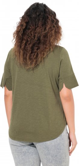 Ulla Popken Beaded Short Sleeve Graphic Tee Olive - Camisetas estampadas para mujer - 