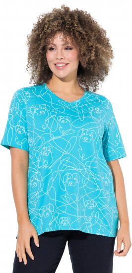 Ulla Popken Abstract Animal Print Short Sleeve Tee Deep Aqua - Camisetas estampadas para mujer - 