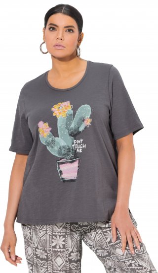 Ulla Popken Cactus Short Sleeve Graphic Tee Graphite Grey - Camisetas estampadas para mujer - 