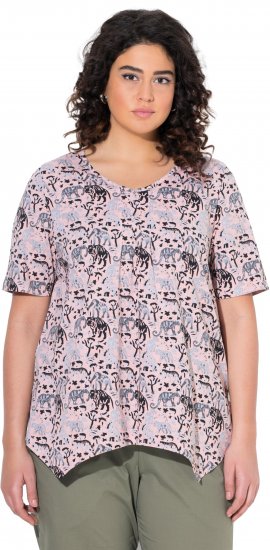 Ulla Popken Half-sleeve A-line V-neck Pointed Hem Animal Pattern T-shirt Pastel Rose - Camisetas estampadas para mujer - 