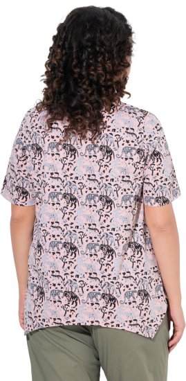 Ulla Popken Half-sleeve A-line V-neck Pointed Hem Animal Pattern T-shirt Pastel Rose - Camisetas estampadas para mujer - 
