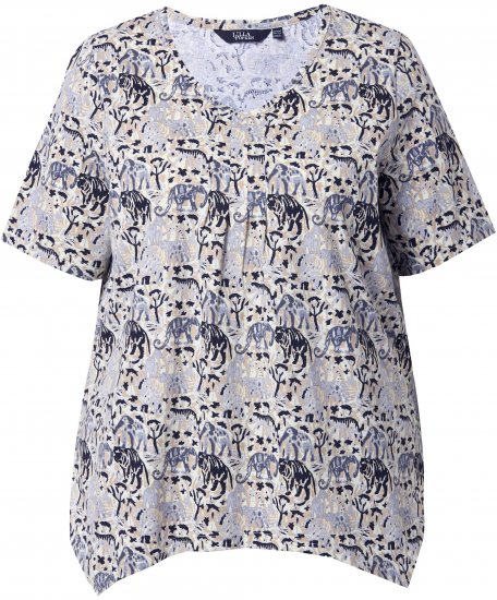 Ulla Popken Half-sleeve A-line V-neck Pointed Hem Animal Pattern T-shirt Moss - Camisetas estampadas para mujer - 