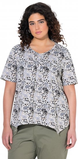 Ulla Popken Half-sleeve A-line V-neck Pointed Hem Animal Pattern T-shirt Moss - Camisetas estampadas para mujer - 