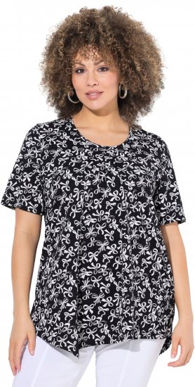 Ulla Popken Bow Print Short Sleeve Pointed Hem Tee Black - Camisetas estampadas para mujer - 